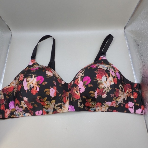 torrid Other - Torrid 360 Smoothing Wire-Free Bra Black Floral Cherub Angel Print Women 42D
